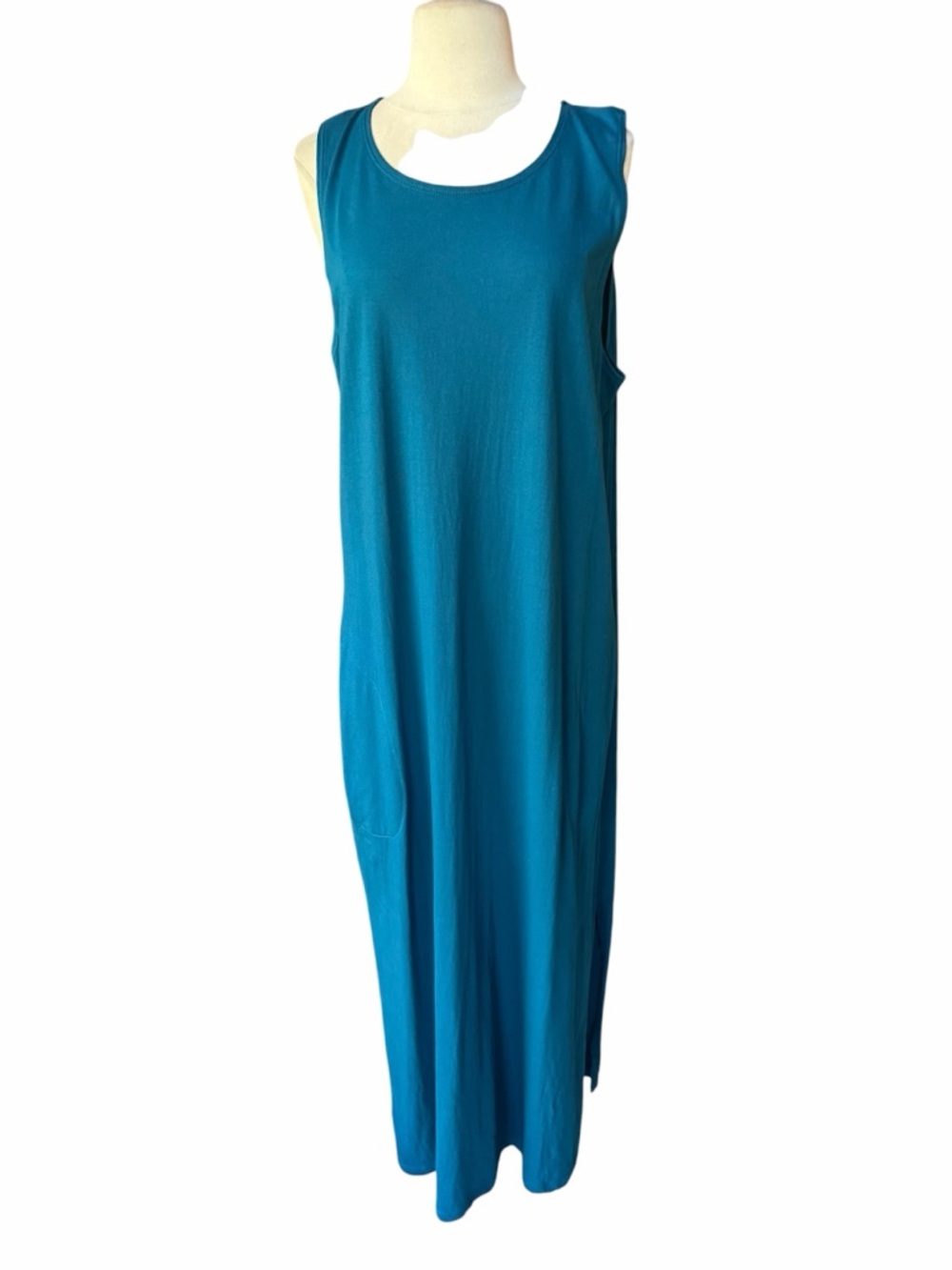 NWOT Lands’ End 100% Cotton Jersey Knit Baltic Teal Sleeveless Maxi Dress
